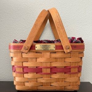 1992 Longaberger Season’s Greetings Plaid Liner Basket Christmas Decor Holiday